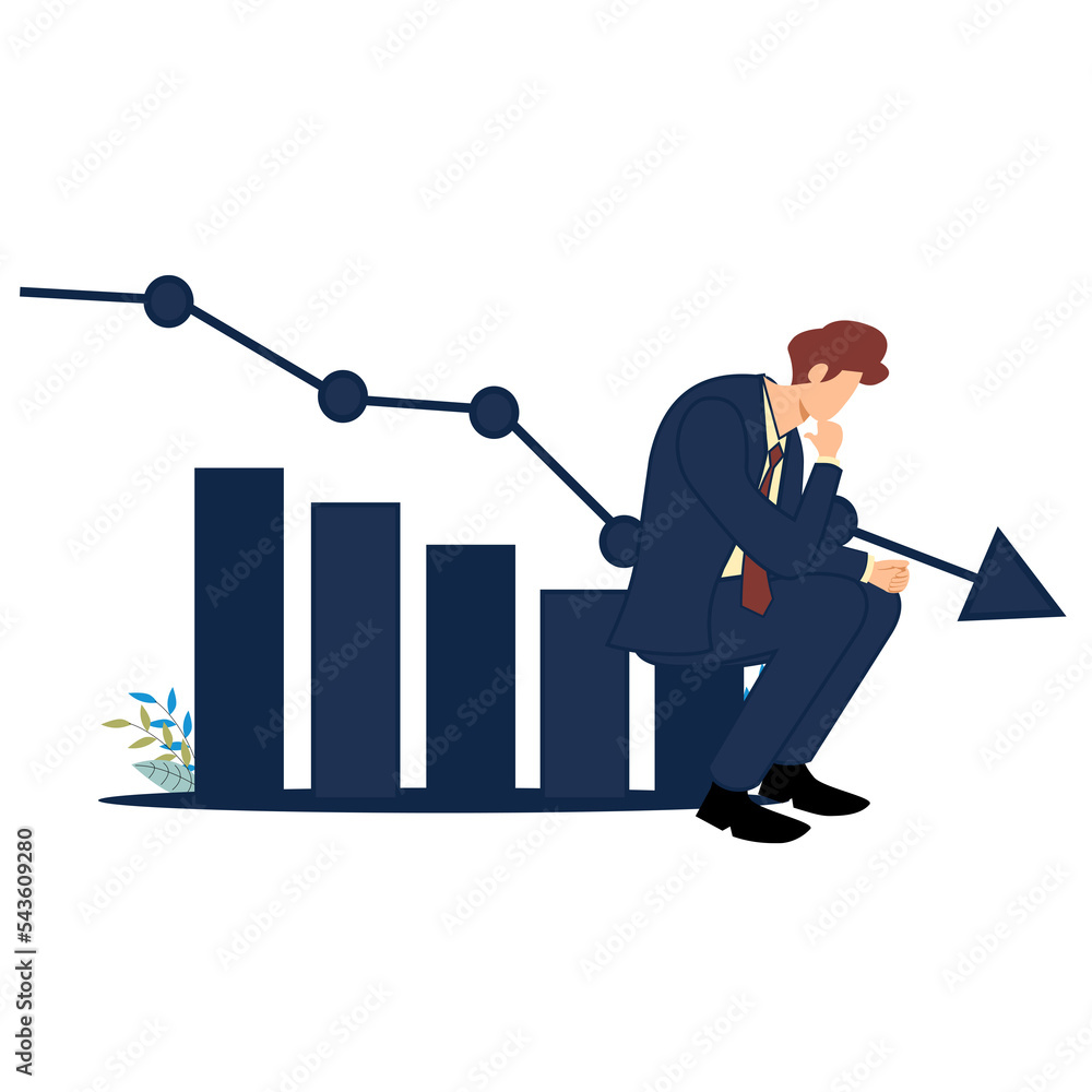 businessman experienced a decline in business performance due to recession. business recession. flat design vector businessman experienced a decline in business performance due to recession. business recession. flat design vector