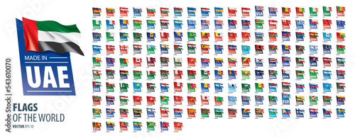 A set of vector icons with flags of countries and with the inscription made in