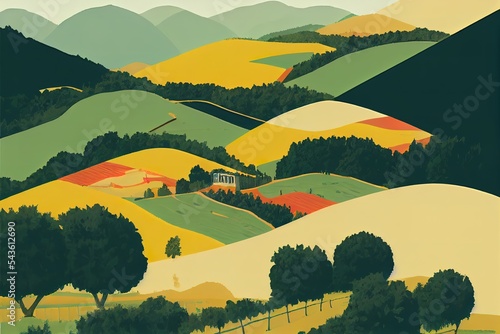 Obraz na plátně Wine farm and grape plantationst illustration