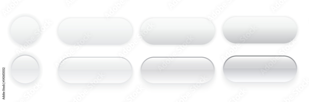 White buttons for user interface, simple 3D modern design White buttons for user interface, simple 3D modern design