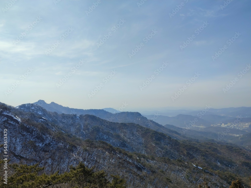 Bukhansan National Park. hiking in Korean mountains. winter hike in the mountains. mountains winter sports.