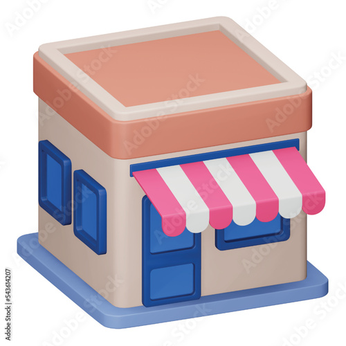 Shophouse 3d rendering isometric icon.