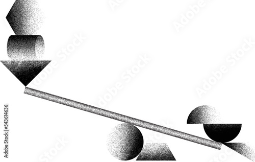Balance concept .Distorted geometric shapes . Minimal art design . Noise destroyed  logo . Trendy grainy shapes . Graph print texture .Spray effect .Grunge texture . Distressed element .vector 