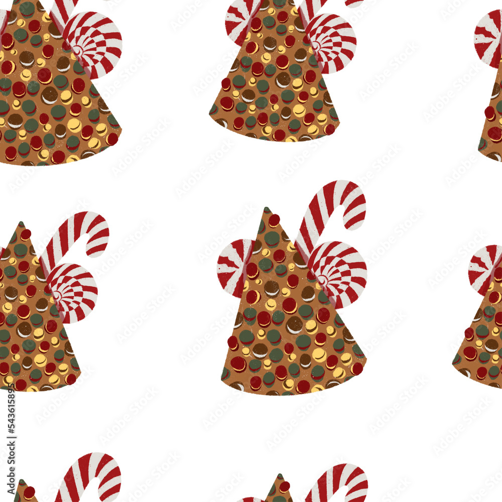 Seamless Pattern Macaroons cone and candy cane