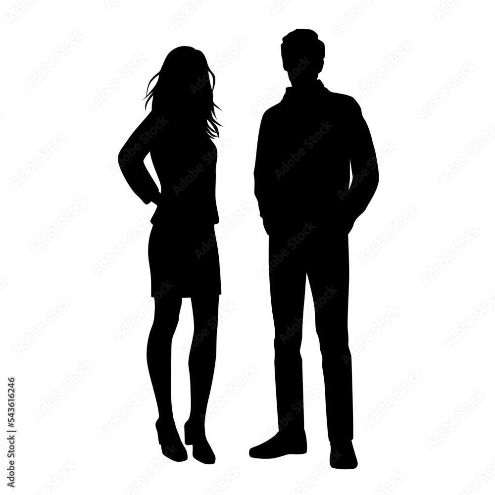 Vector silhouettes of man and a woman, a couple standing business ...