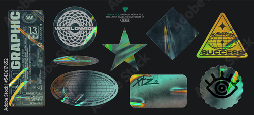 Realistic holographic sticker collection vector photo