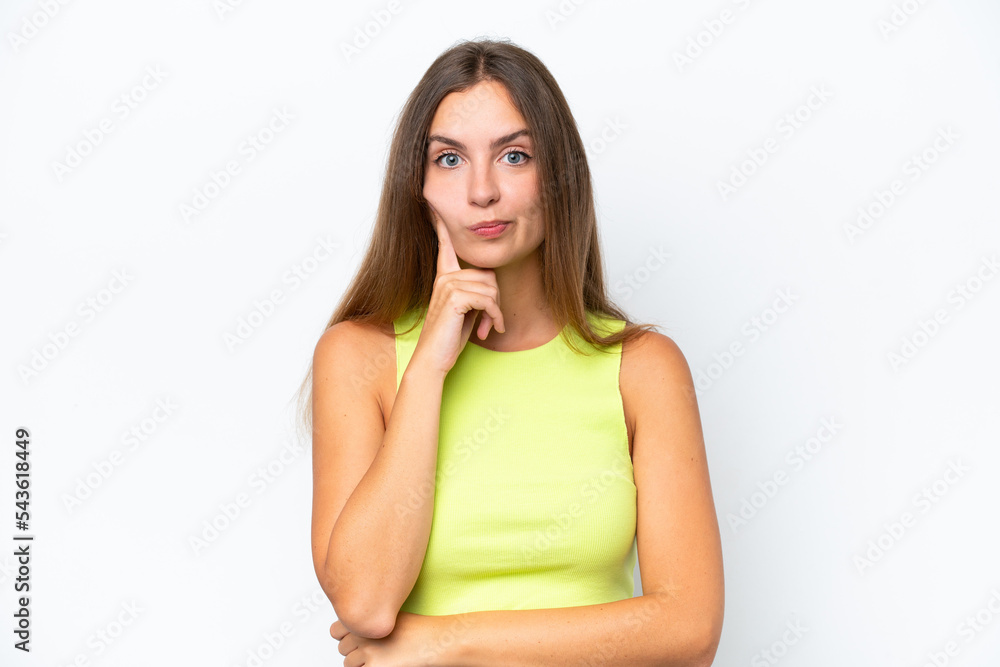Young caucasian woman isolated on white background and thinking Young caucasian woman isolated on white background and thinking