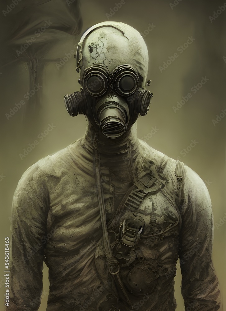 a portrait of a zombie soldier wearing a gas mask, horror art, nuclear war,  apocalypse Stock-Illustration | Adobe Stock
