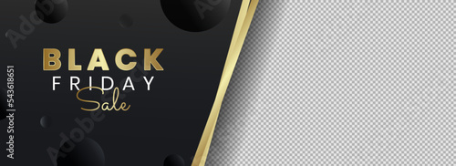 Black Friday gold Sale banner Template with transparent background. Vector design.