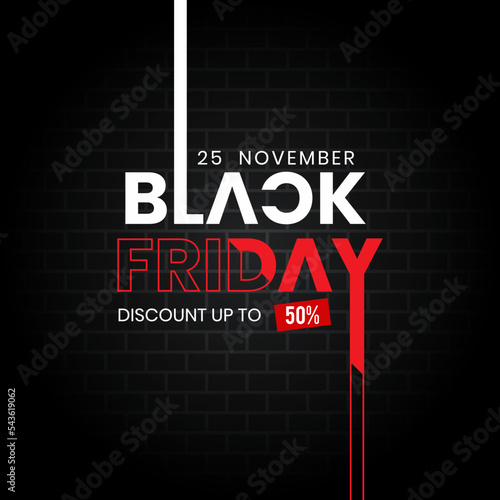 Black Friday Special Discount Banner Design for Social Media and Website With 50% Off Text and Typography Text in Black Wall Background.