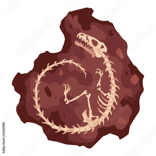 Dinosaur skeleton bone, fossil excavation of archeology isolated. Prehistoric reptile skeleton lying underground. Paleontological artifacts. Archaeological find