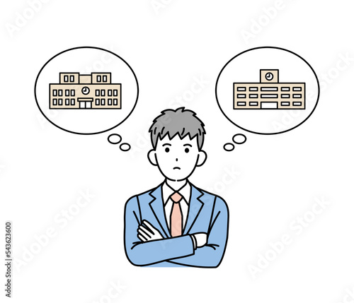 進学と進路　志望校を考る中学生の男の子のイラスト