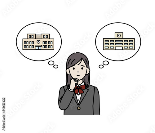進学と進路　志望校を考る中学生の女の子のイラスト