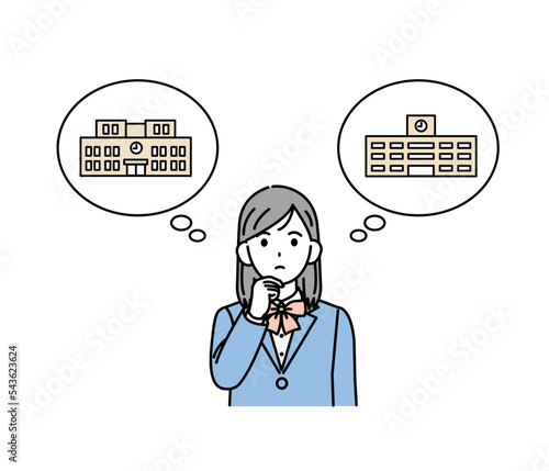 進学と進路　志望校を考る中学生の女の子のイラスト