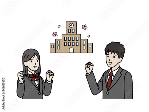 大学受験を頑張る学生の男女のイラスト