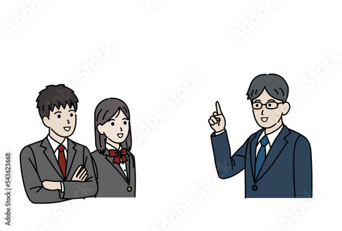 生徒に勉強を教える教師、講師の男性のイラスト