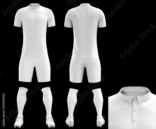 White isolated button-down jersey 3d mockup template on black background