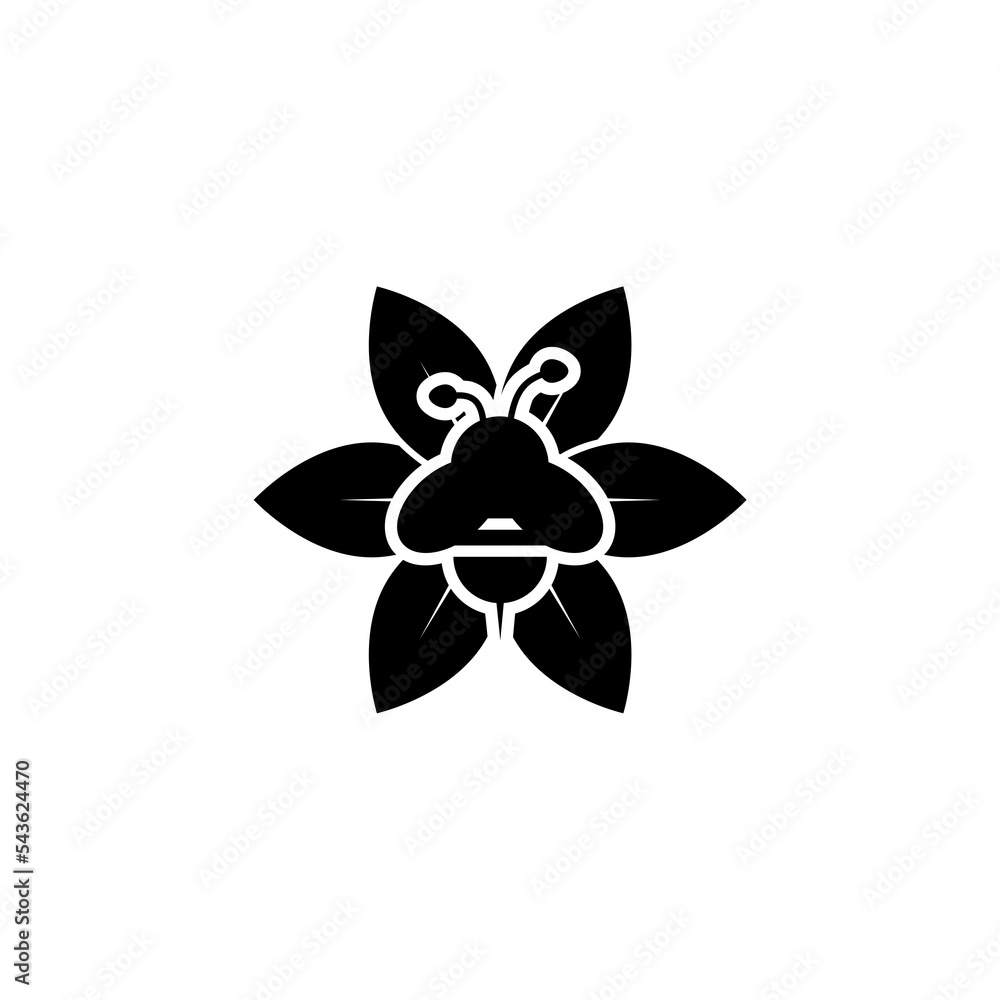 Obraz premium Bee on flower icon. Flower and honey bee logo isolated on white background