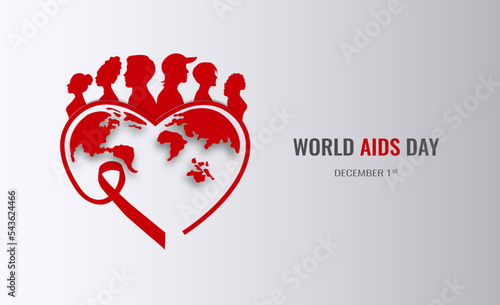 Foto Design for World AIDS Day banner, the red ribbon is a sign of unity among HIV-positive people, paper illustration, and 3d paper