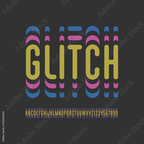 Narrow multi colored font, rounded condensed alphabet, modern letters and numbers, vector illustration 10EPS