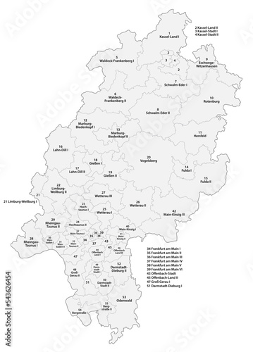Map of the constituencies in Hesse for the 2023 state election in German photo
