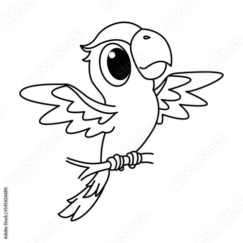 Cute parrot cartoon characters vector illustration. For kids coloring book.