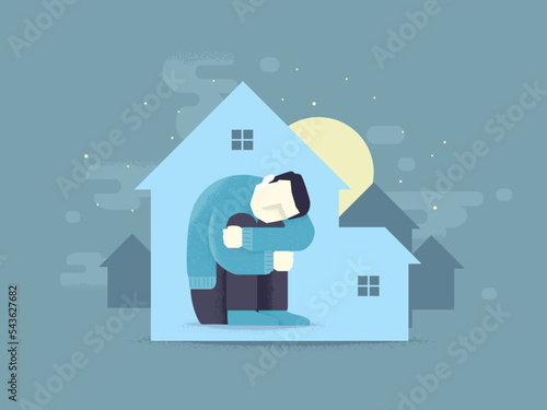 Man Lonely Inside House Illustration