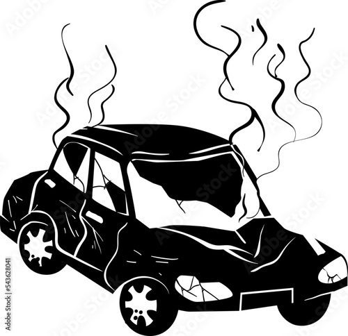 Wrecked Car Accident Illust...