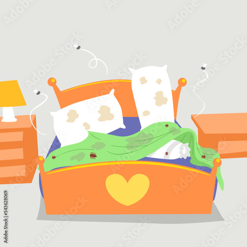 Bed Stinky Dirty Bugs Illustration