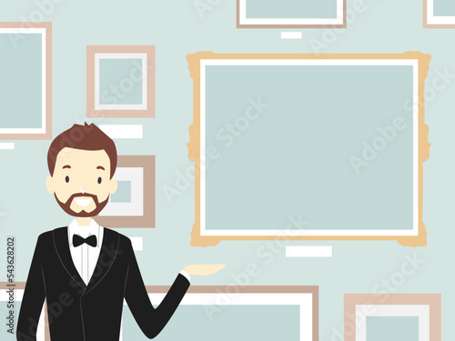 Man Curator Paintings Frames Illustration