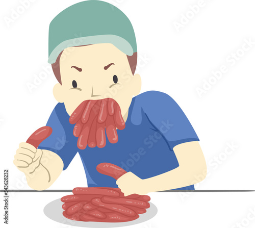 Man Food Eating Contest Hot Dog Illustration