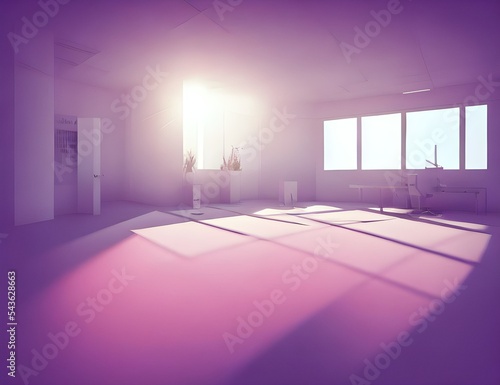 Empty office Room in sunrise 3d render 3d illustration