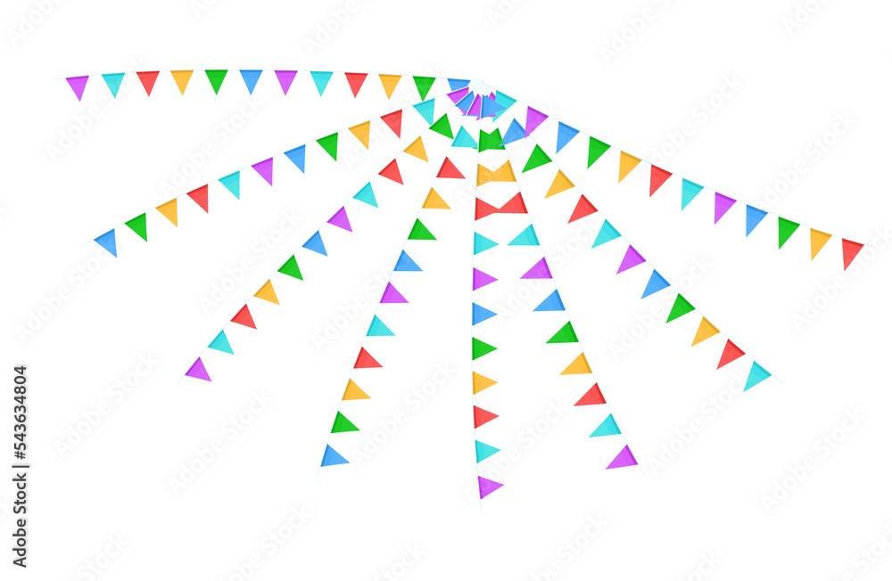 Colorful flags garlands on a rope isolated on a transparent background ...
