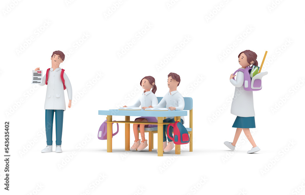 Set Kids in School. 3D Illustration Set Kids in School. 3D Illustration