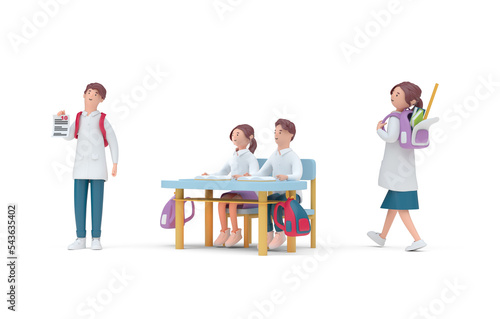 Set Kids in School. 3D Illustration