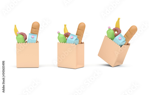 Set Food Bag. 3D Illustration