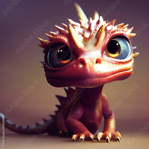 Cute Red Baby Dragon Illustration  generated image 