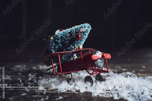 christmas tree on toy Airplane