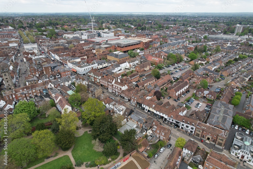 St Albans city in Herts UK Aerial drone aerial view.