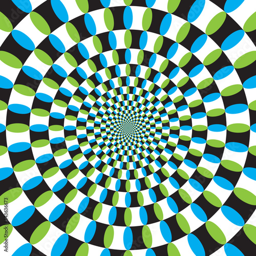 Rotating snake's optical illusion, swirl optical illusion art, spiral illusion background. 