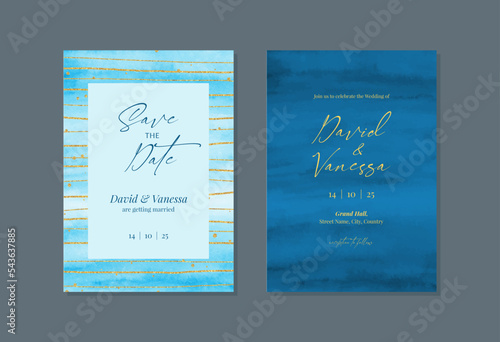 Blue wedding invitation card template 