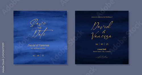Navy blue wedding invitation card for social media template