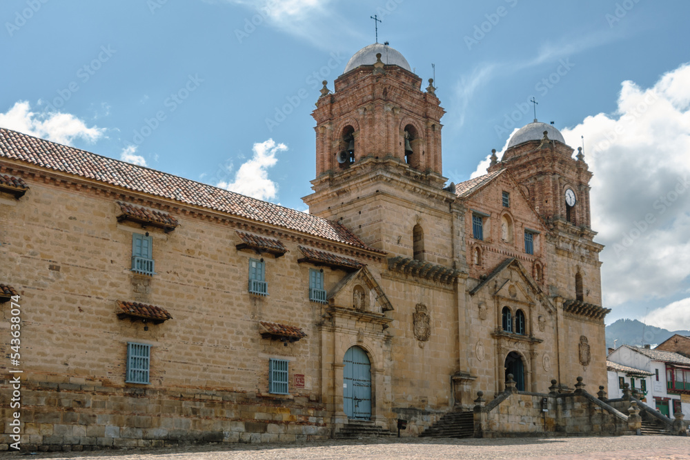 Main church of the beautiful historical Colombian village Mongui, Boyaca, Colombia.