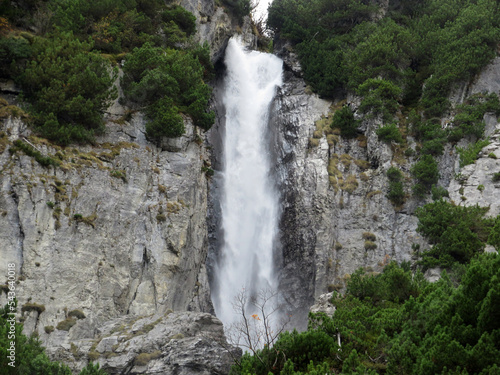 Schmuerfälle or Schmuer Waterfalls (Cascada da Pigniu oder Aua da Fluaz Wasserfälle) over the lake Panixersee (Lag da Pigniu), Pigniu-Panix - Canton of Grisons, Switzerland (Kanton Graubünden, Schweiz