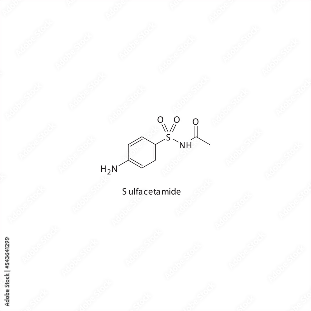 Sulfacetamide flat skeletal molecular structure Sulfonamide antibiotic