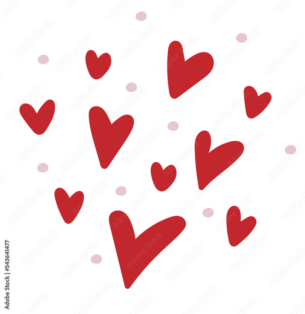 Hand drawn hearts and polka dots. Valentines day concept. Design element for cards, posters, banner