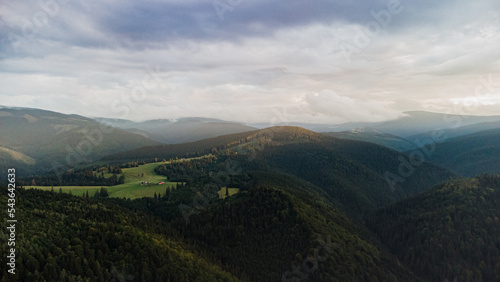 mountains and forests photographed from a drone Transylvania, Romania