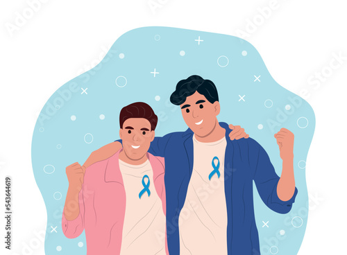 Prostate cancer awareness ribbon with. A mans and a symbol of mens health. Flat vector illustration