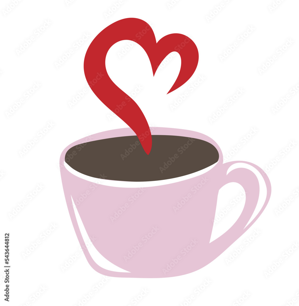 Hand drawn cup of coffee with heart shape aroma steam. Valentines day concept. Design element for cards, posters, banner Hand drawn cup of coffee with heart shape aroma steam. Valentines day concept. Design element for cards, posters, banner