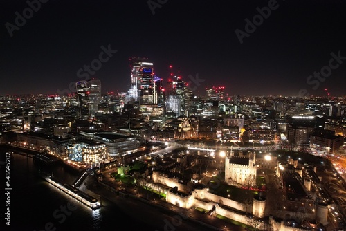 Tower of London drone aerial view at night 2022 © steve